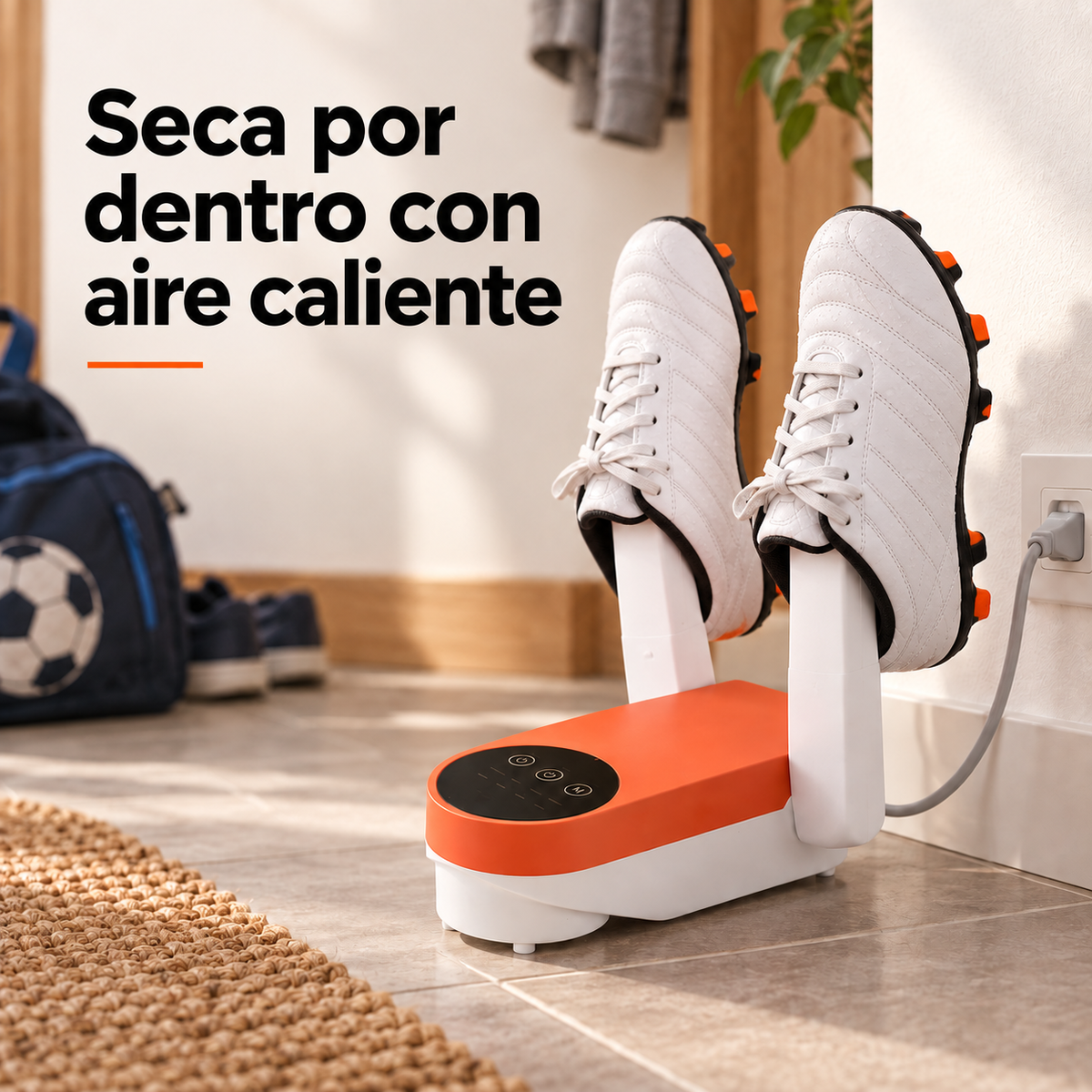 Secalor secando unas botas de fútbol en el recibidor